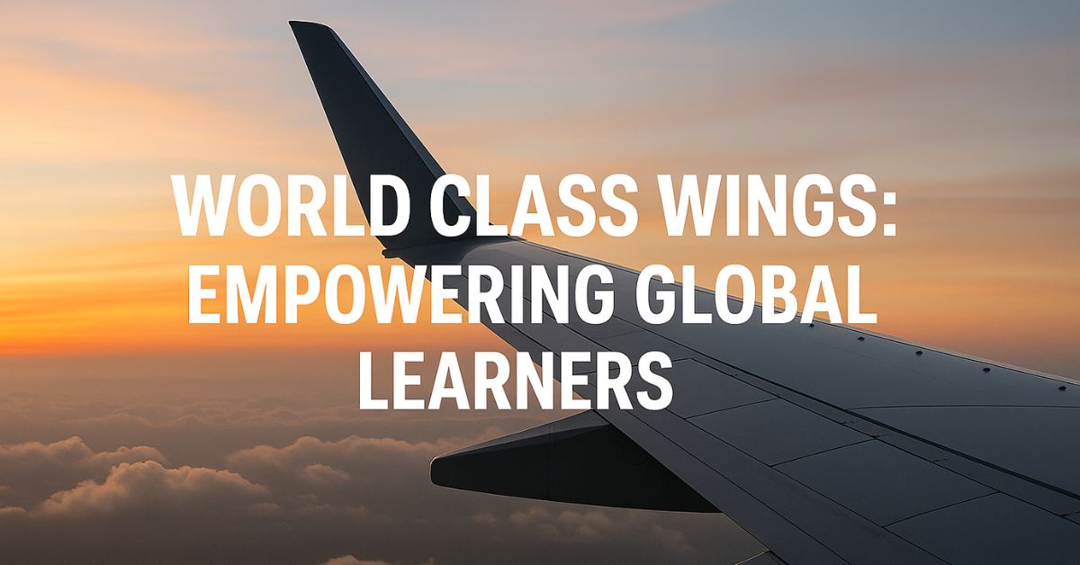 Airplane wing at sunset symbolizing global education support by Study Abroad Agencies in Kerala